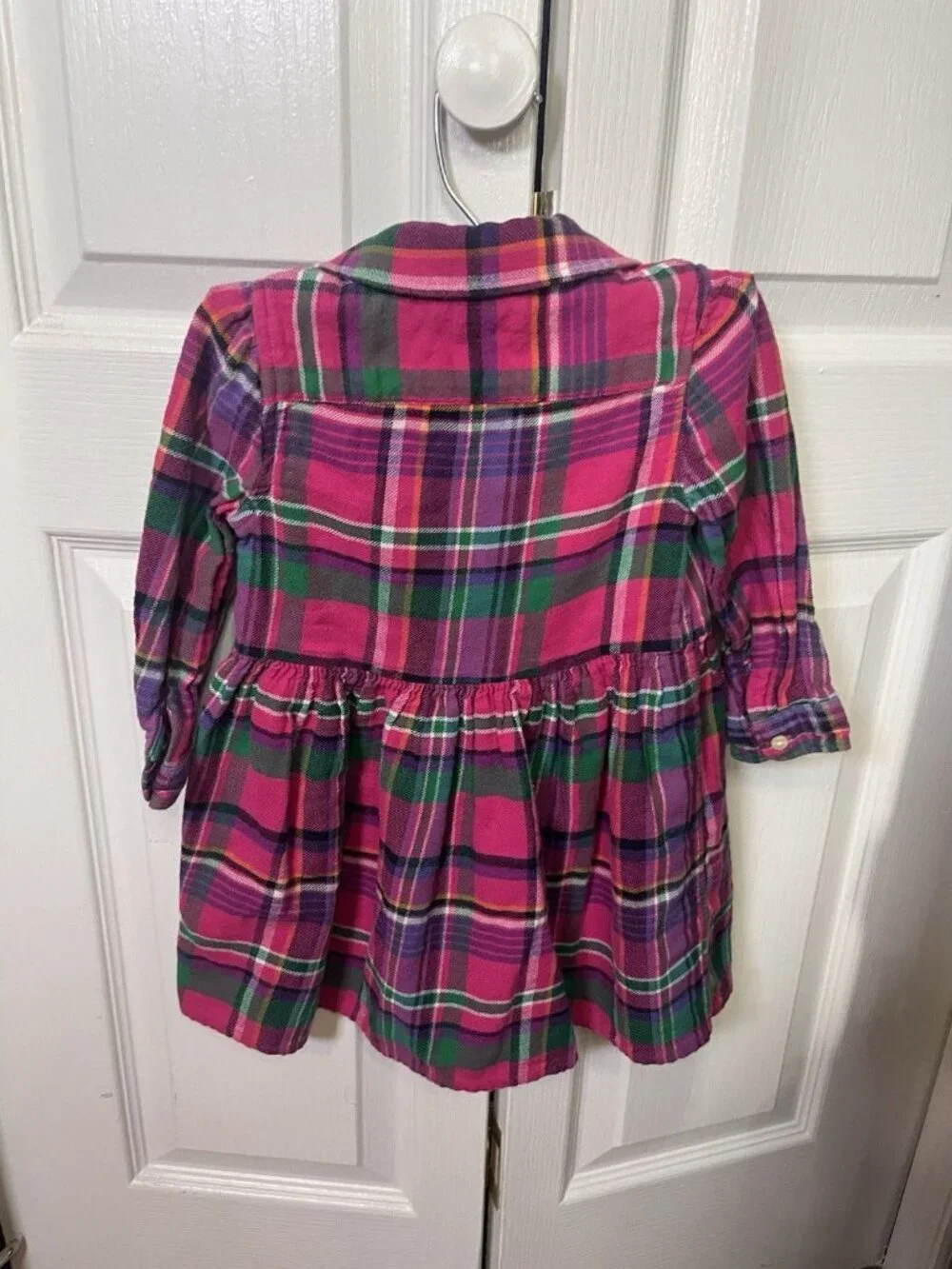 Ralph Lauren Plaid Dress Sz 12mo Long Sleeve Button Down Cotton Twill Fit & Flai